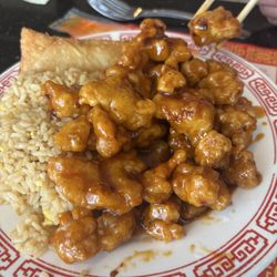 China Garden - General Cell's chicken with stir fried rice in an eggroll