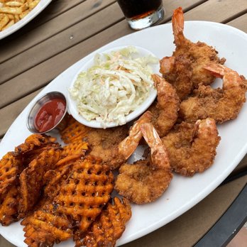 Fat Grass Restaurant & Bar - Fried shrimp with sweet potato fries. - New American Near Me - Bay City, Texas