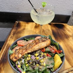 Ensalada de Salmon (minus the avocado) and the best house margarita in town!