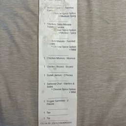 Receipt of food ordered Receipt of food ordered