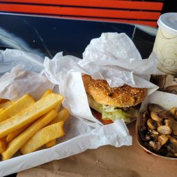 Burger, Fries, Mushrooms Burger, Fries, Mushrooms