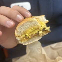 Bacon egg and cheese on plain bagel