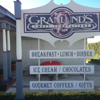Granlund's Sweet Temptations - sign for breakfast, lunch, diner, ice cream, chocolates, gourmet coffee, - Candy Stores Near Me - Yucaipa, California