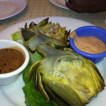 Sandbar & Grill - Steamed Artichoke with tomato aioli and balsamic vinaigrette - Seafood Near Me - Monterey, California Sandbar & Grill - Steamed Artichoke with tomato aioli and balsamic vinaigrette - Seafood Near Me - Monterey, California