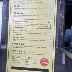 Daddys Dogs - Nashville - Menu board