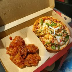 Pizza Hut - Honey bbq boneless wings and personal pan pizza with chicken and green peppers