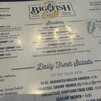 Big Fish Grill on the Riverfront - Just a quick shot of the menu. Not all the family was here on this trip. - Seafood Near Me - Wilmington, Delaware
