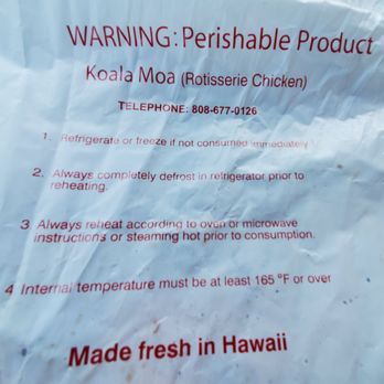 Koala Moa - Instructions on the bag, just incase you decide to save your Huli Huli Chicken, and eat it later. - Chicken Shop Near Me - Honolulu, Hawaii