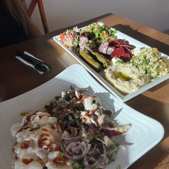Levant Cafe & Grill - Mezze platter and combo meat platter - Mediterranean Near Me - Cedar Park, Texas