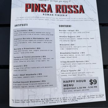 Pinsa Rossa - Menu September 2026 - Italian Near Me - San Francisco, California