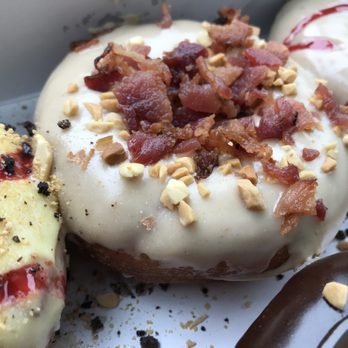 Duck Donuts - Peanut butter coating with chopped bacon and chopped peanuts - Donuts Near Me - Hauppauge, New York Duck Donuts - Peanut butter coating with chopped bacon and chopped peanuts - Donuts Near Me - Hauppauge, New York