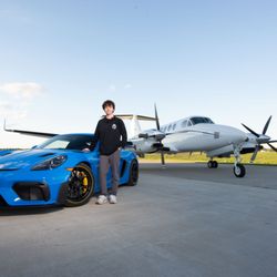 Car Kings Detailing - Oscar Bergeson, Owner of Car Kings Detailing, Standing next to a Porche GT4RS and a King Air b350i that the company services.