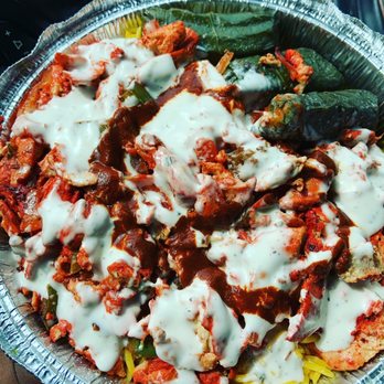 Vegan Grill - Vegan chick'un over rice with white and spicy sauce. - Falafel Near Me - The Bronx, New York