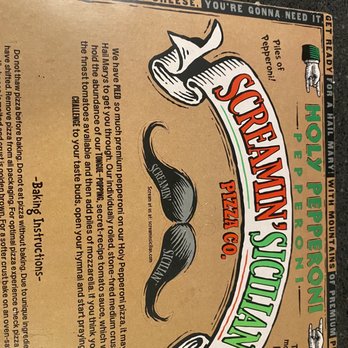 Screaming Sicilian Pizza - the label on the box - Pizza Near Me - Milwaukee, Wisconsin Screaming Sicilian Pizza - the label on the box - Pizza Near Me - Milwaukee, Wisconsin