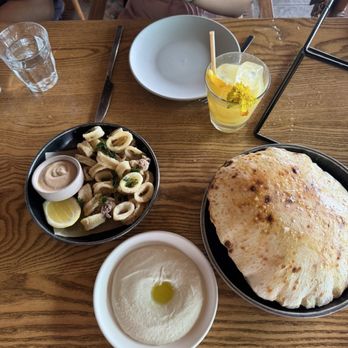 Élephante - Fried Calamari (left) and whipped eggplant (right) - Italian Near Me - Santa Monica, California Élephante - Fried Calamari (left) and whipped eggplant (right) - Italian Near Me - Santa Monica, California