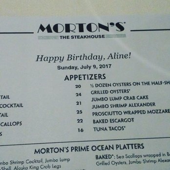 Morton's The Steakhouse - Customized Birthday dinner menu! - Steakhouses Near Me - Honolulu, Hawaii Morton's The Steakhouse - Customized Birthday dinner menu! - Steakhouses Near Me - Honolulu, Hawaii