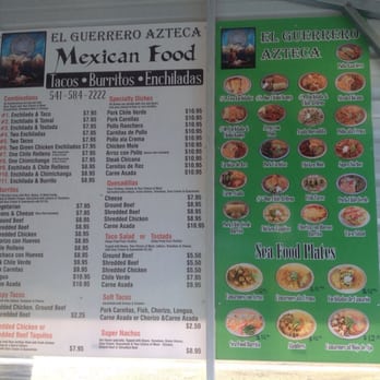 El Guerrero Azteca - The menu! - Mexican Near Me - Elkton, Oregon