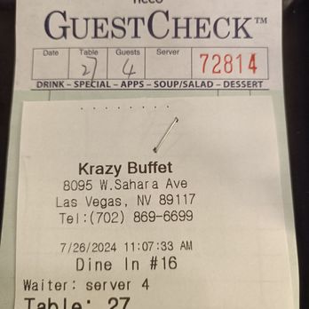 Krazy Buffet - The bill - Buffets Near Me - Las Vegas, Nevada Krazy Buffet - The bill - Buffets Near Me - Las Vegas, Nevada