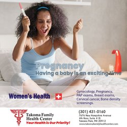 Takoma Family Health Center - Women's Health
Pregnancy
Gynecology
PAP Exams
Breast Exams
and more
Call 301-431-0160