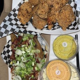 Nuggets, loaded wedges, & mac salad