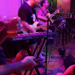 Jay St. Pub - Justin & Will - live music moved indoors after summer evening rain started.