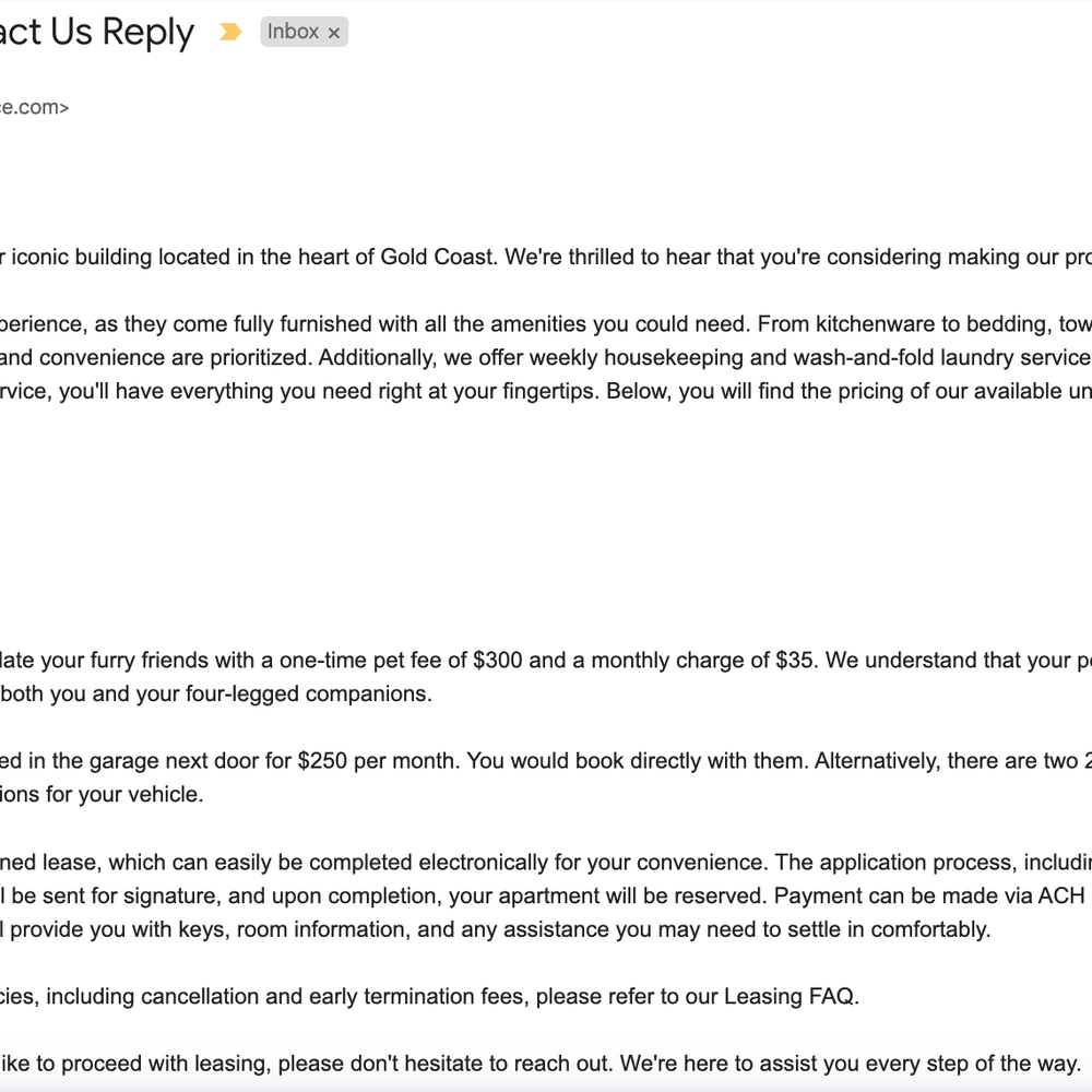 The Walton Residences - Initial email where you can see that I requested to stay for over one month as Janay Jackson references my "desired dates." - Apartments Near Me - Chicago, Illinois The Walton Residences - Initial email where you can see that I requested to stay for over one month as Janay Jackson references my "desired dates." - Apartments Near Me - Chicago, Illinois