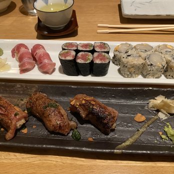 Sushi Taro - Back left - fatty tuna nagiri Middle back - fatty tuna and scallion roll Back right - spicy scallop roll Front - wagyu nagiri - Sushi Bars Near Me - Washington, DC, District of Columbia Sushi Taro - Back left - fatty tuna nagiri Middle back - fatty tuna and scallion roll Back right - spicy scallop roll Front - wagyu nagiri - Sushi Bars Near Me - Washington, DC, District of Columbia