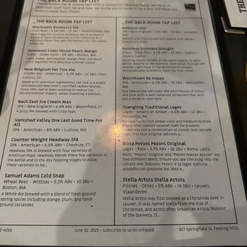 The Back Room Bar And Grill - Tap list part one - American Near Me - Agawam, Massachusetts The Back Room Bar And Grill - Tap list part one - American Near Me - Agawam, Massachusetts