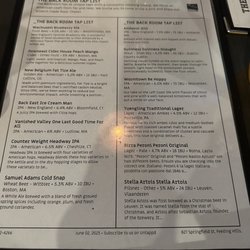 The Back Room Bar And Grill - Tap list part one
