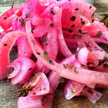 Headquarters Bar & Eatery - Pickled onions with shrimp tacos - Bars Near Me - Bakersfield, California