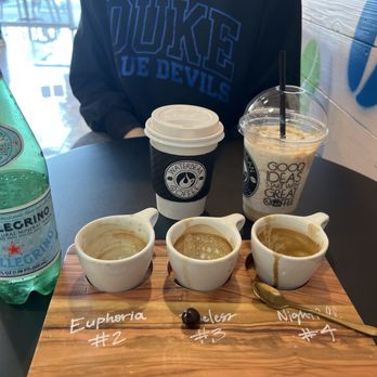 Waterbean Coffee - Espresso flight (came with Pellegrino for palate cleanse) - Coffee & Tea Near Me - Winston-Salem, North Carolina Waterbean Coffee - Espresso flight (came with Pellegrino for palate cleanse) - Coffee & Tea Near Me - Winston-Salem, North Carolina