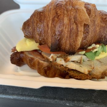 Cafe Con Leche Con Amor - Turkey & Bacon butter croissant breakfast sandwhich - Coffee & Tea Near Me - Hollister, California