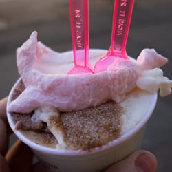 Delzepich Eis - Rhabarber und Milchreiseis mit Zimt und Zucker