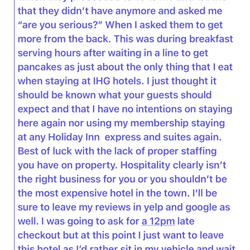 Holiday Inn Express & Suites - Jacksonville - Initial email to property management while staying on property in my room