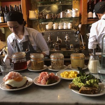 Buvette - Avo toast w prosciutto and scrambled egg on the side - French Near Me - New York, New York Buvette - Avo toast w prosciutto and scrambled egg on the side - French Near Me - New York, New York