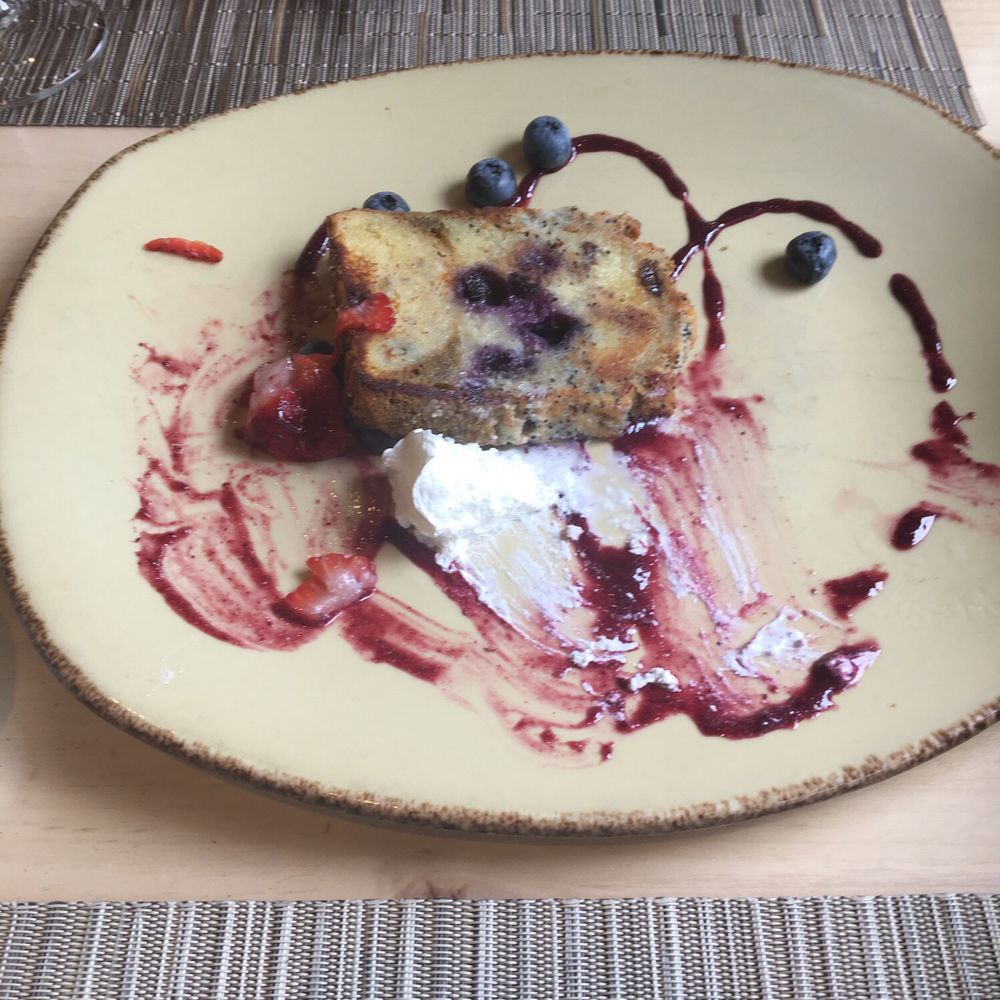 Blue Heron Restaurant - Blueberry muffin french toast. Deeeelicious - New American Near Me - Santa Fe, New Mexico Blue Heron Restaurant - Blueberry muffin french toast. Deeeelicious - New American Near Me - Santa Fe, New Mexico