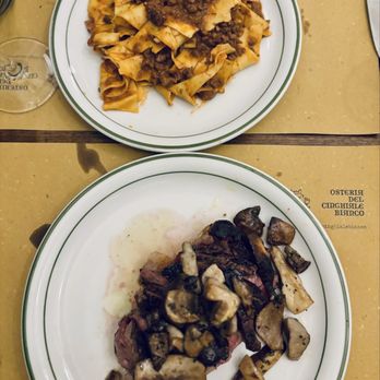 Osteria del Cinghiale Bianco - Pappardelle with wild boar and Tagliata with porcini! Amazing - Tuscan Near Me - Florence, FI