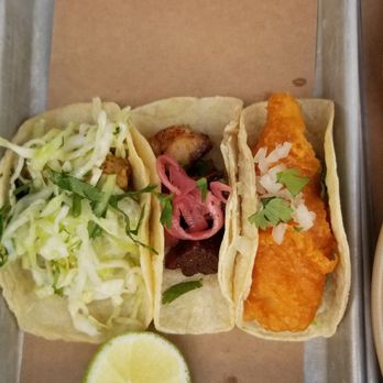 Bartaco Mosaic - Fish taco, pork taco, and a third taco who's name and contents I can't remember. - Tacos Near Me - Fairfax, Virginia