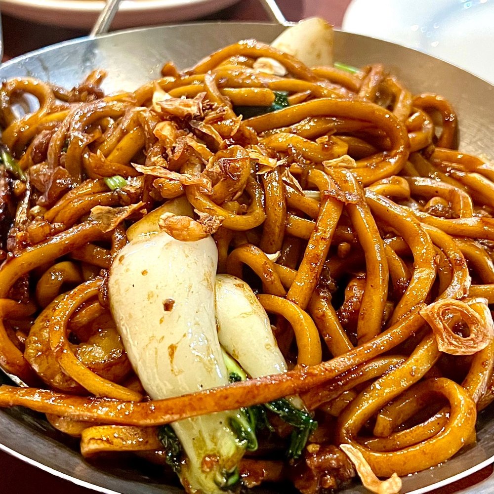 Malay Satay Hut - Malay Hokkiew Mee: soft thick noodles braised in a sweet dark soy sauce/oyster sauce sauce with pork & shrimp. $13.95 4* - Malaysian Near Me - Bellevue, Washington Malay Satay Hut - Malay Hokkiew Mee: soft thick noodles braised in a sweet dark soy sauce/oyster sauce sauce with pork & shrimp. $13.95 4* - Malaysian Near Me - Bellevue, Washington
