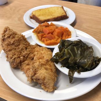 The Serving Spoon - Catfish with yams and greens - Breakfast & Brunch Near Me - Inglewood, California The Serving Spoon - Catfish with yams and greens - Breakfast & Brunch Near Me - Inglewood, California