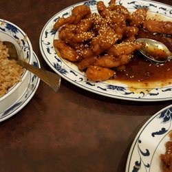 Golden Palace Express - Digging in to my spicy sesame chicken and fried rice.