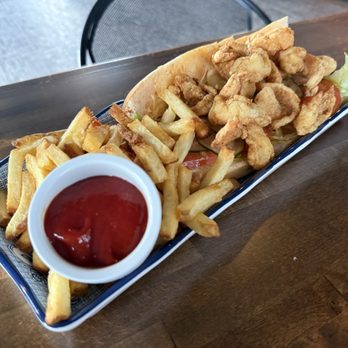 Good God Nadine's - Shrimp Po-Boy with Beef Tallow Fries - Bars Near Me - Houston, Texas Good God Nadine's - Shrimp Po-Boy with Beef Tallow Fries - Bars Near Me - Houston, Texas