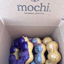 Ube, black sesame & raspberry, Vietnamese coffee mochi donuts