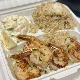 Lil' Breezy Plate with Grilled Lemon Garlic Prawns, Breezy Hula Salad, and Garlic Rice Lil' Breezy Plate with Grilled Lemon Garlic Prawns, Breezy Hula Salad, and Garlic Rice