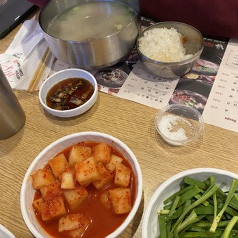 Tang - Ggagddoogi Turnip Kimchi with green onion side dishes - Korean Near Me - Buena Park, California Tang - Ggagddoogi Turnip Kimchi with green onion side dishes - Korean Near Me - Buena Park, California