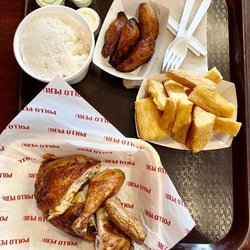 Pollo Peru - $25 for this plus 2 drinks. Note SCRAWNY CHICKEN - this was 1/2 chicken! Also was not told I could have saved $ ordering a Combo Meal!
