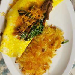 Mama's Kitchen - My special omelet with beef fajitas, spinach etc (see my post for more details)