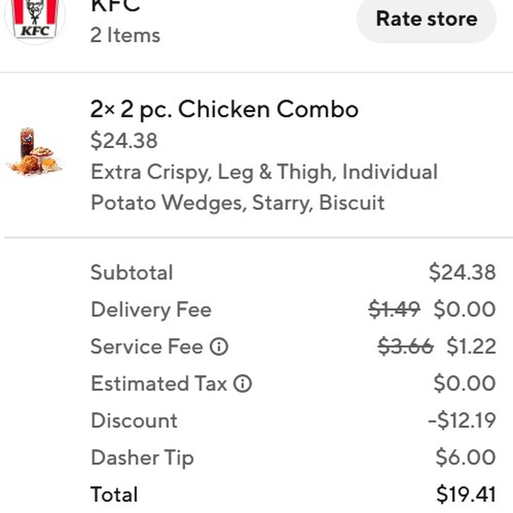 KFC - receipt (bogo) - kfc via doordash - 11/26/2025 - Chicken Wings Near Me - Bend, Oregon KFC - receipt (bogo) - kfc via doordash - 11/26/2025 - Chicken Wings Near Me - Bend, Oregon