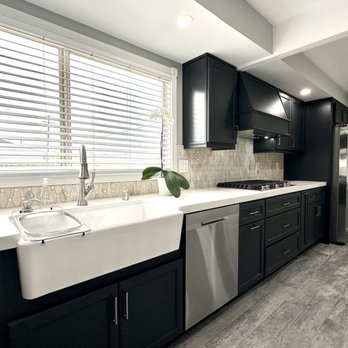 INSSKI Construction - kitchen with black cabinets and white countertops - General Contractors Near Me - Woodland Hill, California INSSKI Construction - kitchen with black cabinets and white countertops - General Contractors Near Me - Woodland Hill, California
