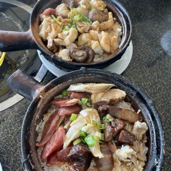 The Claypot House - Chicken mushroom up top, bottom is duck, chicken and sausage. - Chinese Near Me - San Francisco, California The Claypot House - Chicken mushroom up top, bottom is duck, chicken and sausage. - Chinese Near Me - San Francisco, California